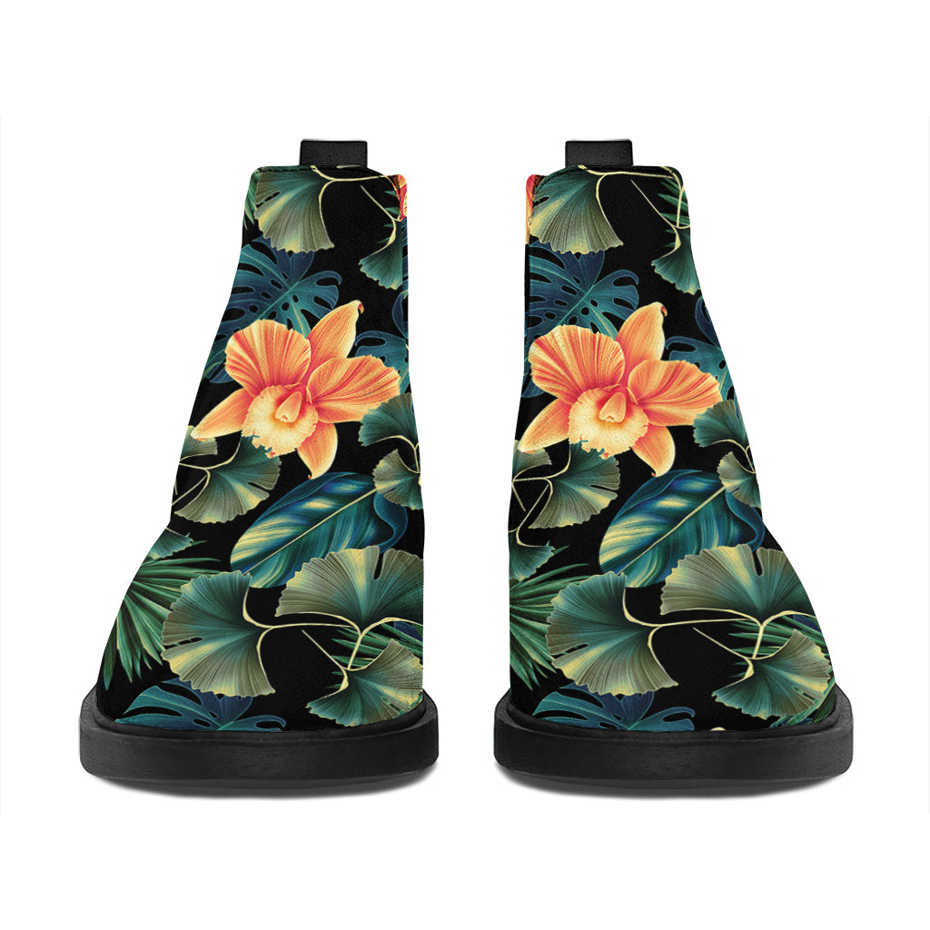 Tropical Leaf And Hawaiian Flower Print Flat Ankle Boots