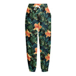 Tropical Leaf And Hawaiian Flower Print Fleece Lined Knit Pants