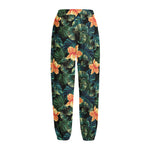 Tropical Leaf And Hawaiian Flower Print Fleece Lined Knit Pants