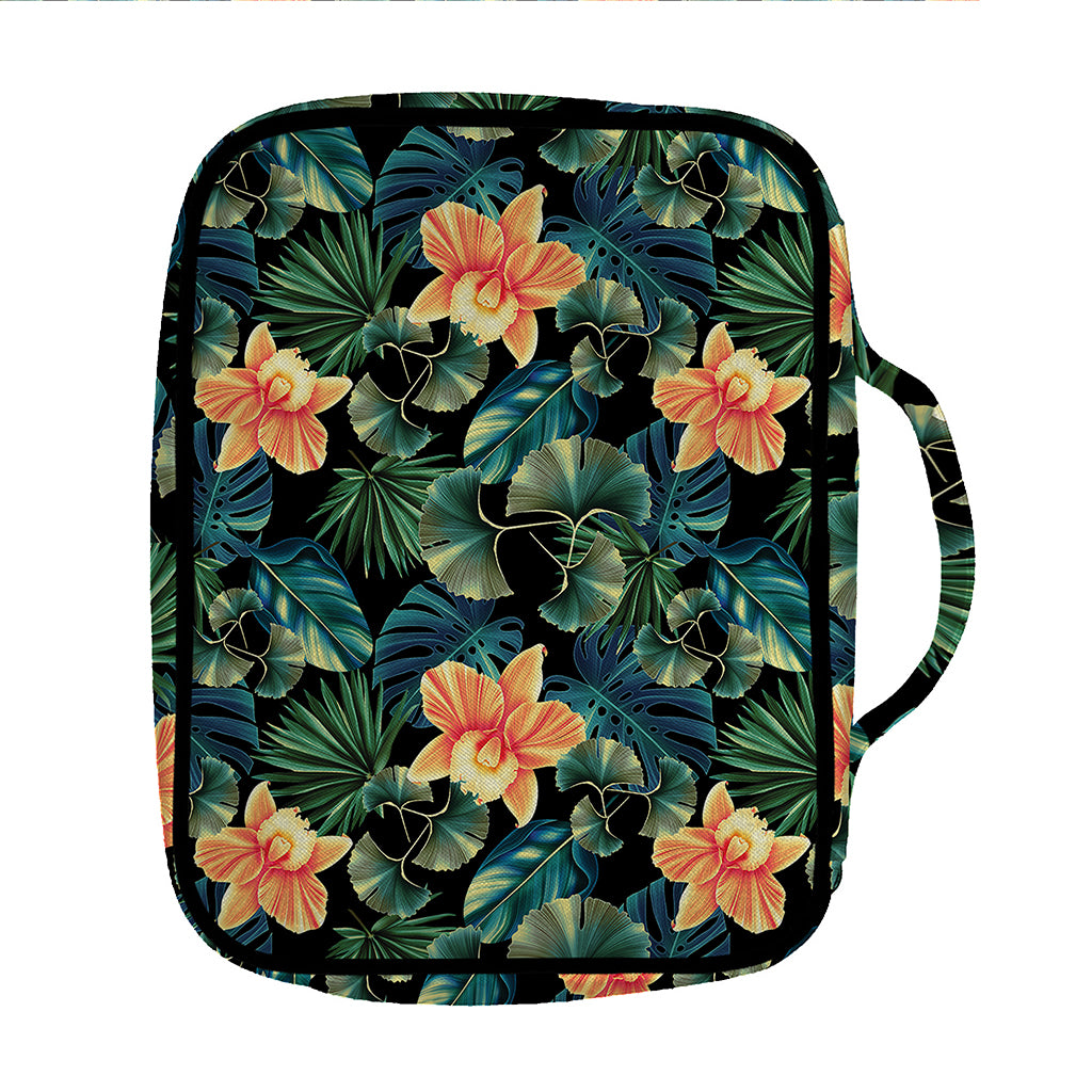 Tropical Leaf And Hawaiian Flower Print Front Pocket Bible Bag