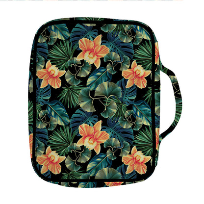 Tropical Leaf And Hawaiian Flower Print Front Pocket Bible Bag