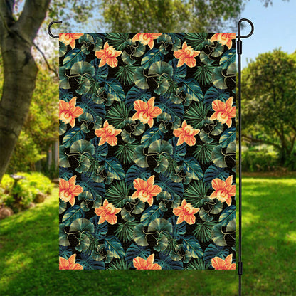 Tropical Leaf And Hawaiian Flower Print Garden Flag