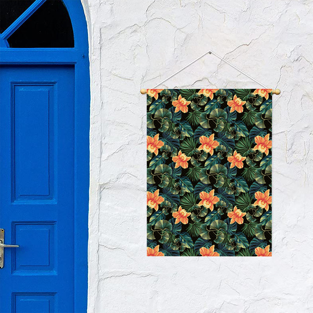 Tropical Leaf And Hawaiian Flower Print Garden Flag