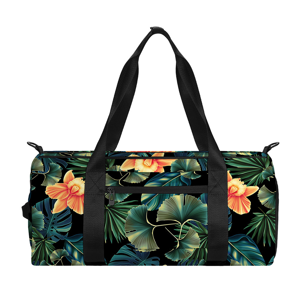 Tropical Leaf And Hawaiian Flower Print Gym Bag