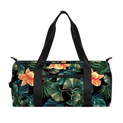 Tropical Leaf And Hawaiian Flower Print Gym Bag