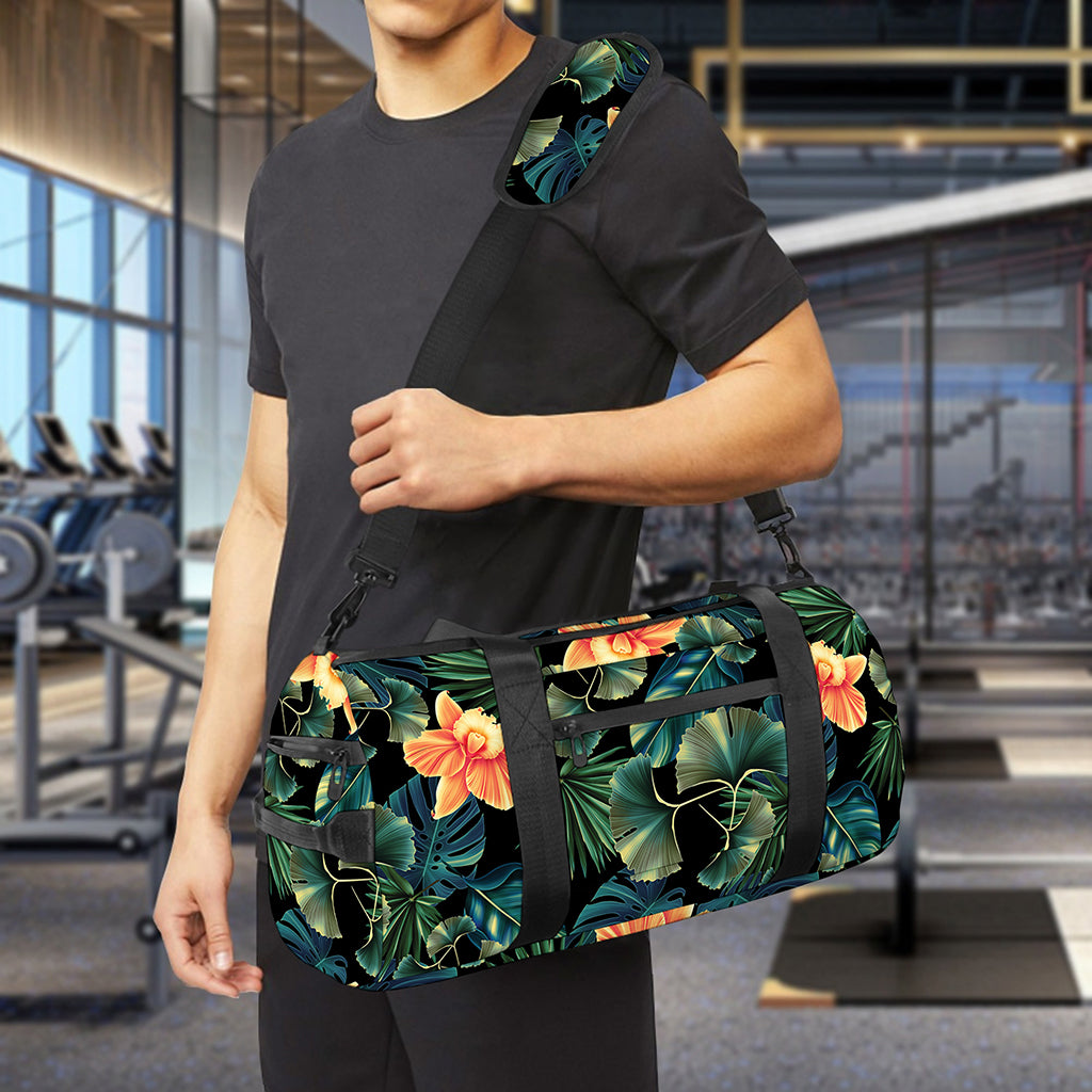 Tropical Leaf And Hawaiian Flower Print Gym Bag