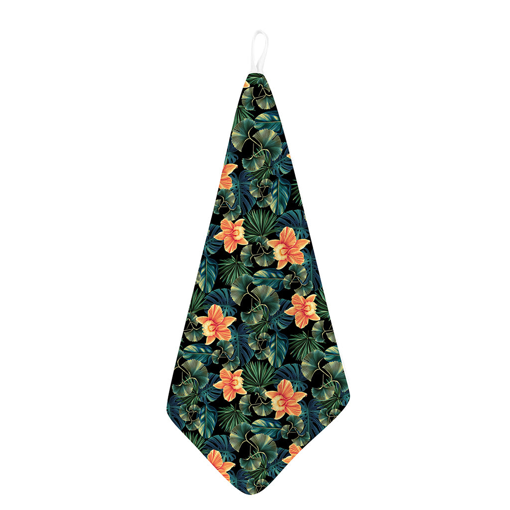 Tropical Leaf And Hawaiian Flower Print Hand Towel
