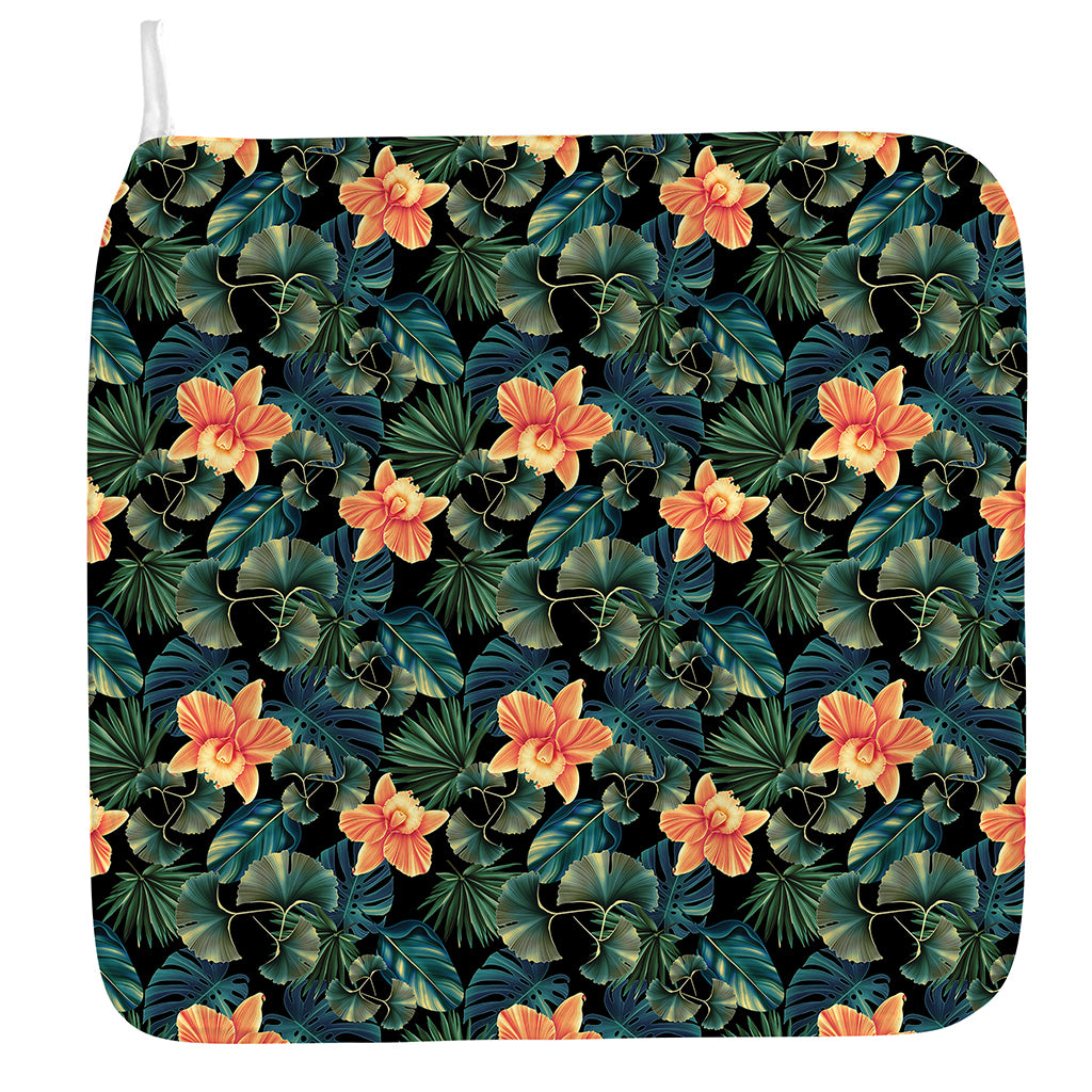 Tropical Leaf And Hawaiian Flower Print Hand Towel