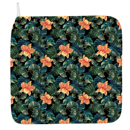 Tropical Leaf And Hawaiian Flower Print Hand Towel