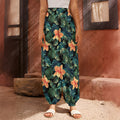 Tropical Leaf And Hawaiian Flower Print Harem Pants
