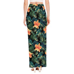 Tropical Leaf And Hawaiian Flower Print High Slit Maxi Skirt