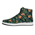 Tropical Leaf And Hawaiian Flower Print High Top Leather Sneakers