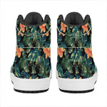 Tropical Leaf And Hawaiian Flower Print High Top Leather Sneakers