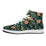 Tropical Leaf And Hawaiian Flower Print High Top Leather Sneakers