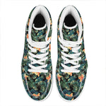 Tropical Leaf And Hawaiian Flower Print High Top Leather Sneakers