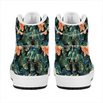 Tropical Leaf And Hawaiian Flower Print High Top Leather Sneakers