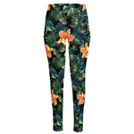 Tropical Leaf And Hawaiian Flower Print High-Waisted Pocket Leggings