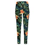 Tropical Leaf And Hawaiian Flower Print High-Waisted Pocket Leggings