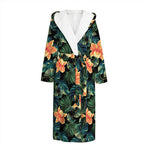 Tropical Leaf And Hawaiian Flower Print Hooded Bathrobe