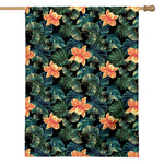 Tropical Leaf And Hawaiian Flower Print House Flag