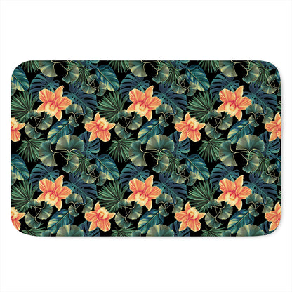 Tropical Leaf And Hawaiian Flower Print Indoor Door Mat
