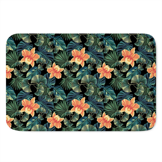 Tropical Leaf And Hawaiian Flower Print Indoor Door Mat