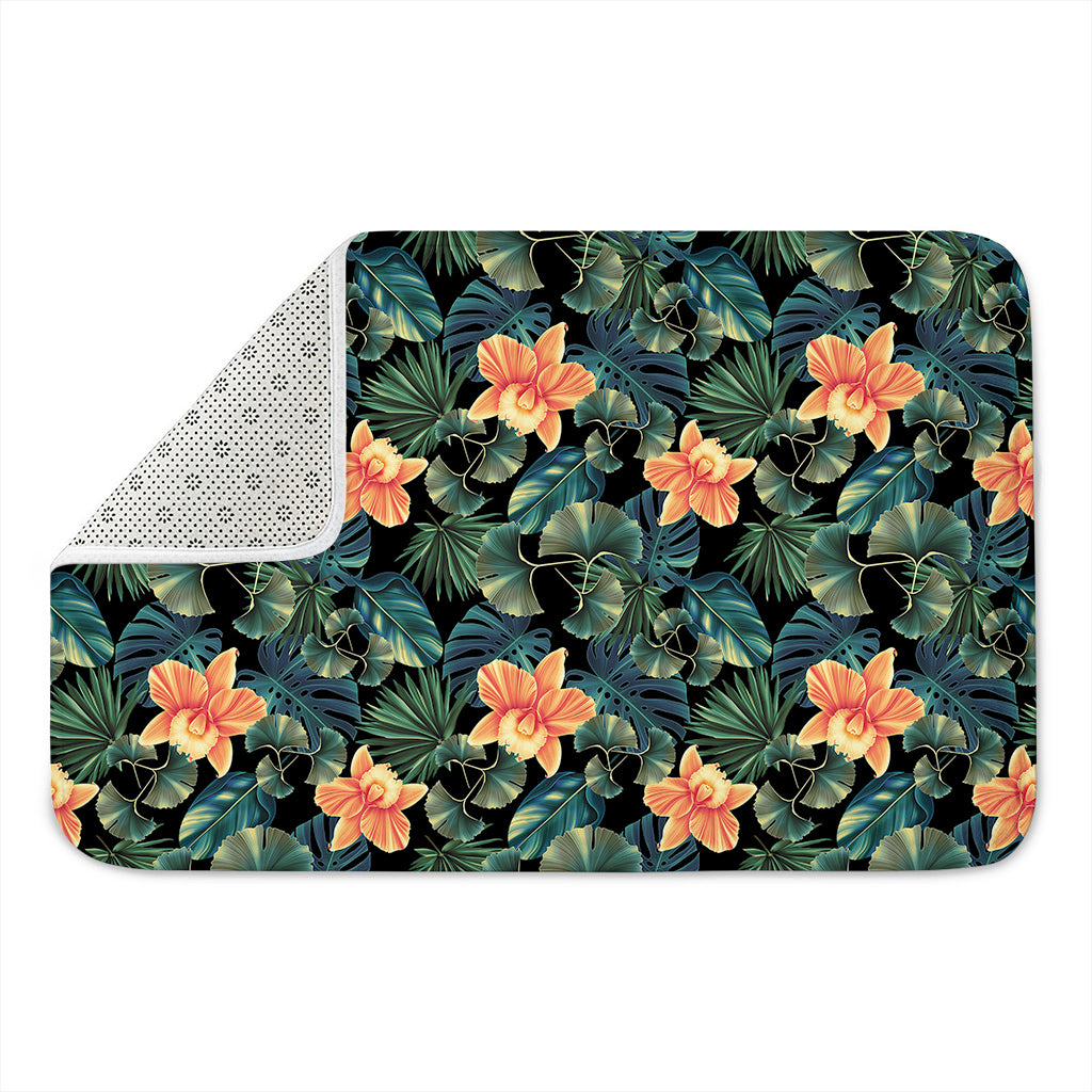 Tropical Leaf And Hawaiian Flower Print Indoor Door Mat