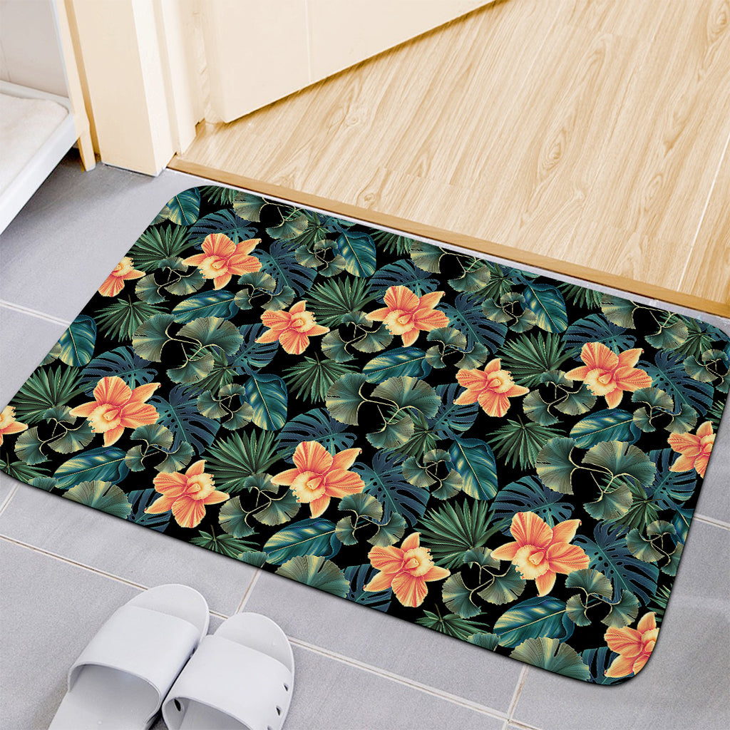 Tropical Leaf And Hawaiian Flower Print Indoor Door Mat