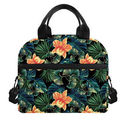 Tropical Leaf And Hawaiian Flower Print Insulated Lunch Bag