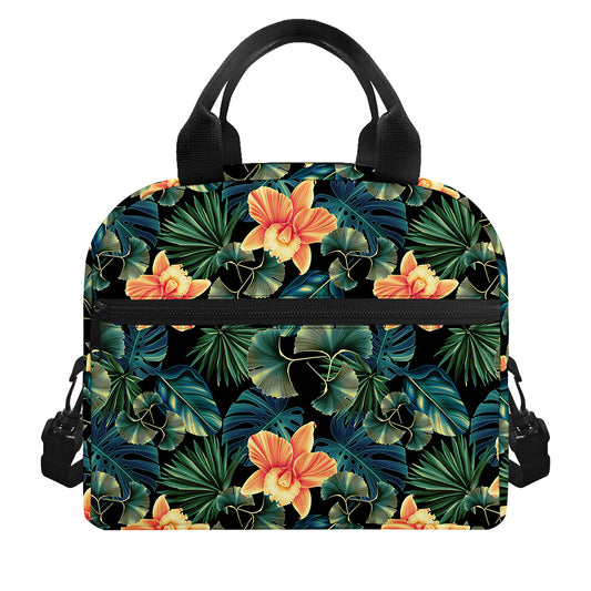 Tropical Leaf And Hawaiian Flower Print Insulated Lunch Bag