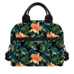 Tropical Leaf And Hawaiian Flower Print Insulated Lunch Bag