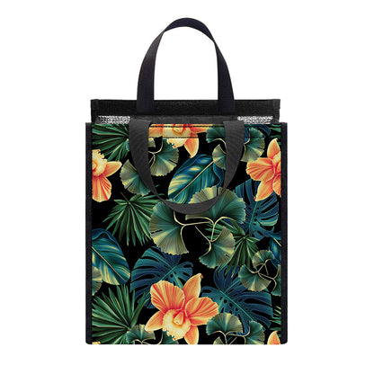 Tropical Leaf And Hawaiian Flower Print Insulated Lunch Tote