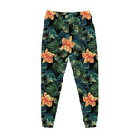 Tropical Leaf And Hawaiian Flower Print Jogger Pants