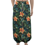 Tropical Leaf And Hawaiian Flower Print Lantern Pants
