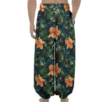 Tropical Leaf And Hawaiian Flower Print Lantern Pants