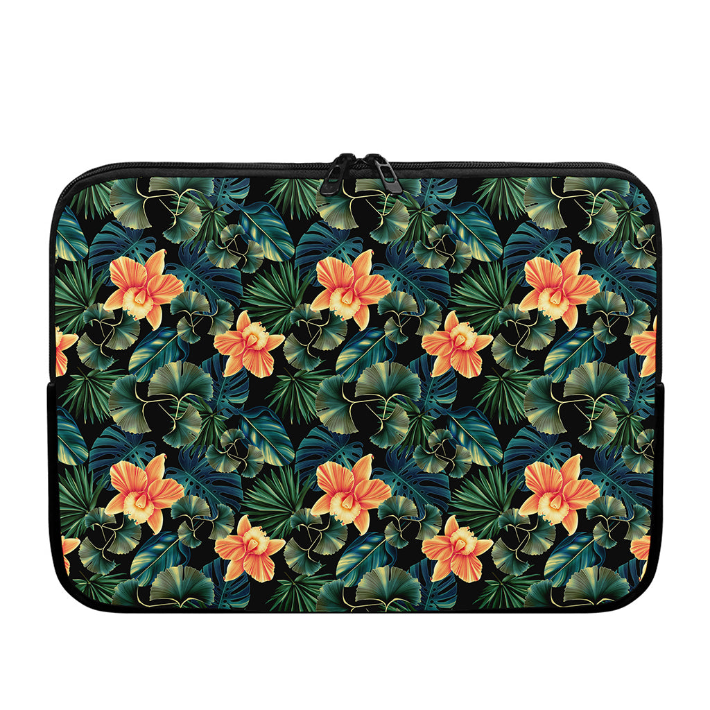 Tropical Leaf And Hawaiian Flower Print Laptop Sleeve