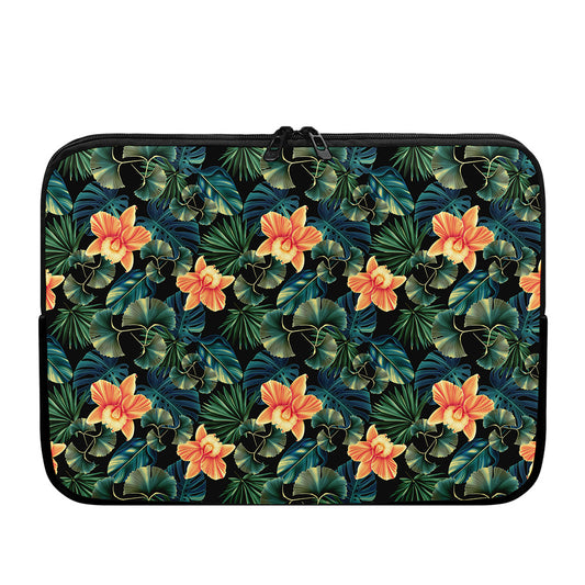 Tropical Leaf And Hawaiian Flower Print Laptop Sleeve