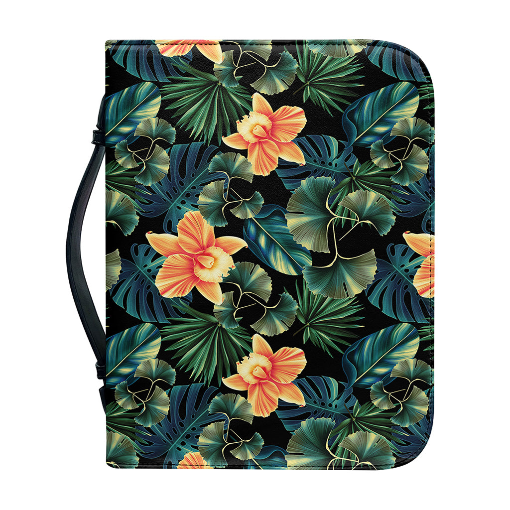 Tropical Leaf And Hawaiian Flower Print Leather Bible Cover