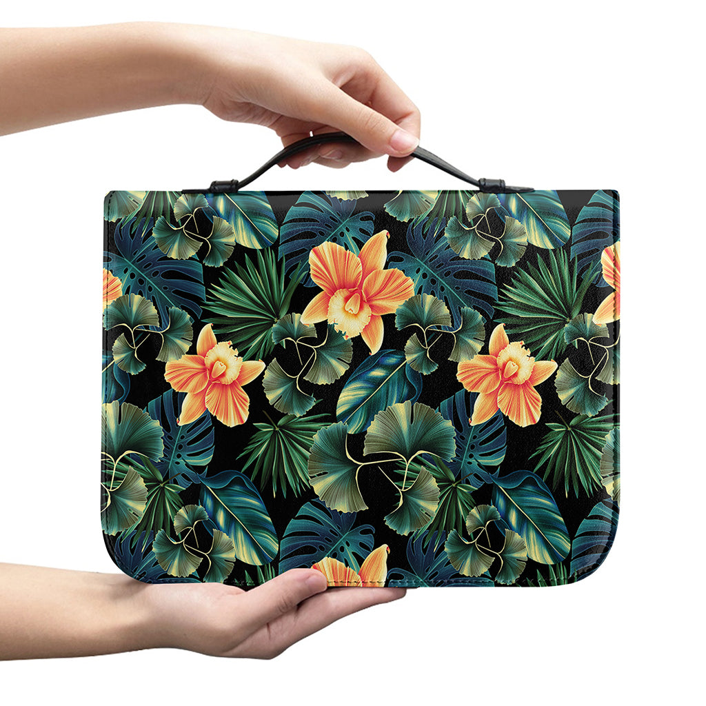 Tropical Leaf And Hawaiian Flower Print Leather Bible Cover