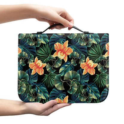 Tropical Leaf And Hawaiian Flower Print Leather Bible Cover