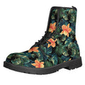 Tropical Leaf And Hawaiian Flower Print Lace-Up Boots