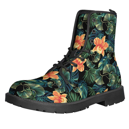Tropical Leaf And Hawaiian Flower Print Backpack