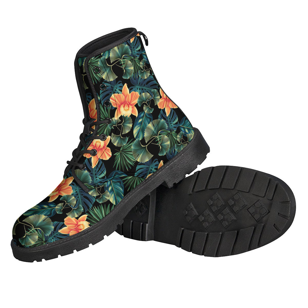 Tropical Leaf And Hawaiian Flower Print Backpack