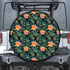 Tropical Leaf And Hawaiian Flower Print Leather Spare Tire Cover