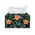 Tropical Leaf And Hawaiian Flower Print Leather Tissue Box Cover
