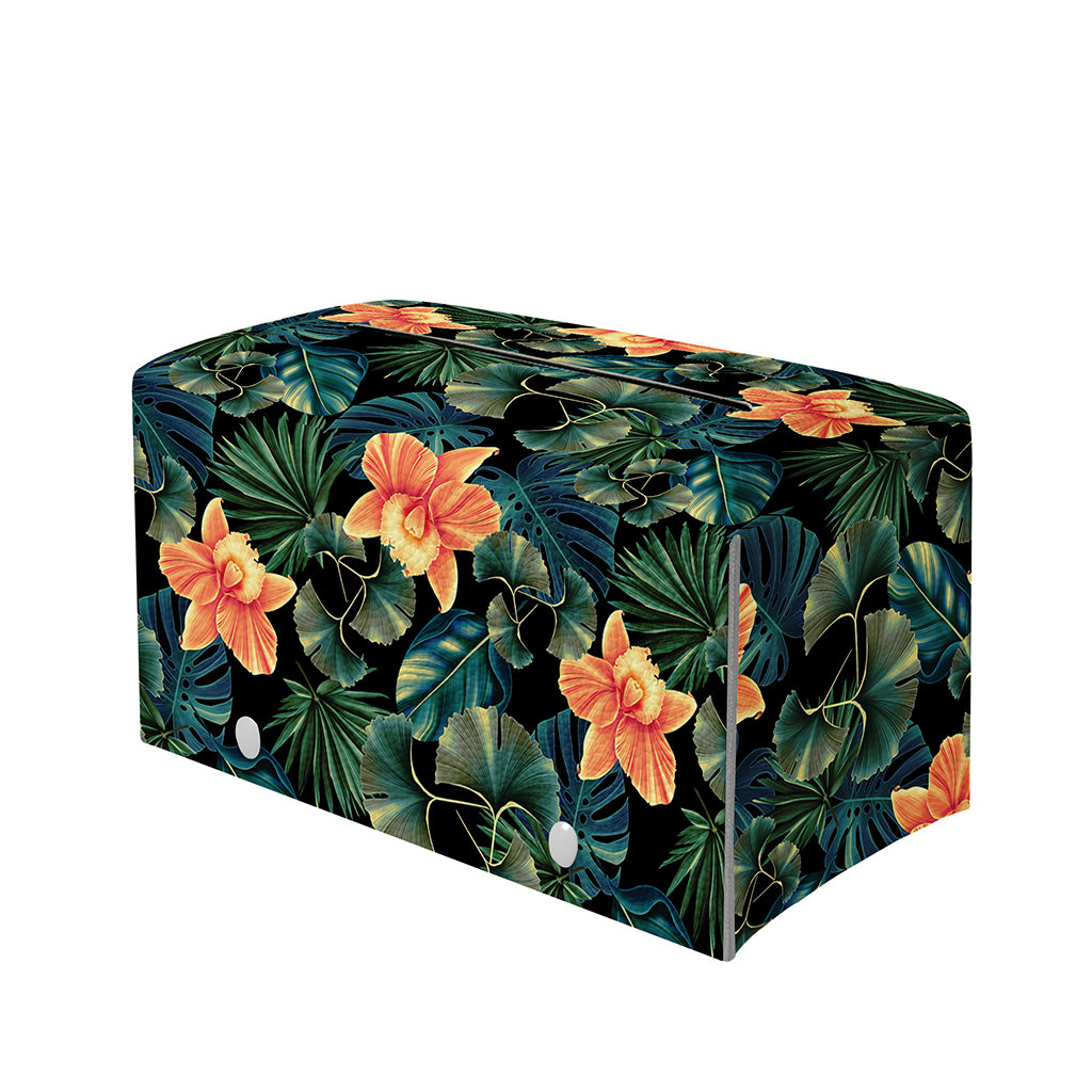 Tropical Leaf And Hawaiian Flower Print Leather Tissue Box Cover