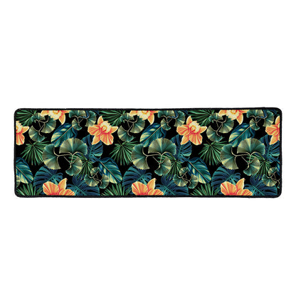 Tropical Leaf And Hawaiian Flower Print Long Kitchen Mat