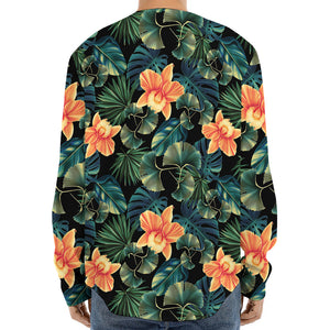 Tropical Leaf And Hawaiian Flower Print Long Sleeve Baseball Jersey