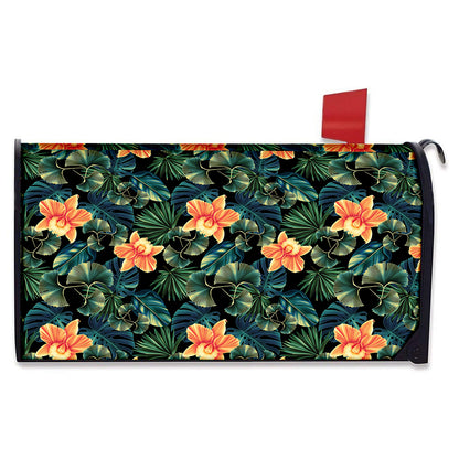 Tropical Leaf And Hawaiian Flower Print Mailbox Cover