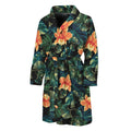 Tropical Leaf And Hawaiian Flower Print Men's Bathrobe
